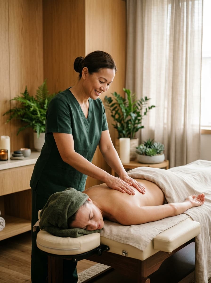 Profesional de masaje realizando técnica de terapia manual